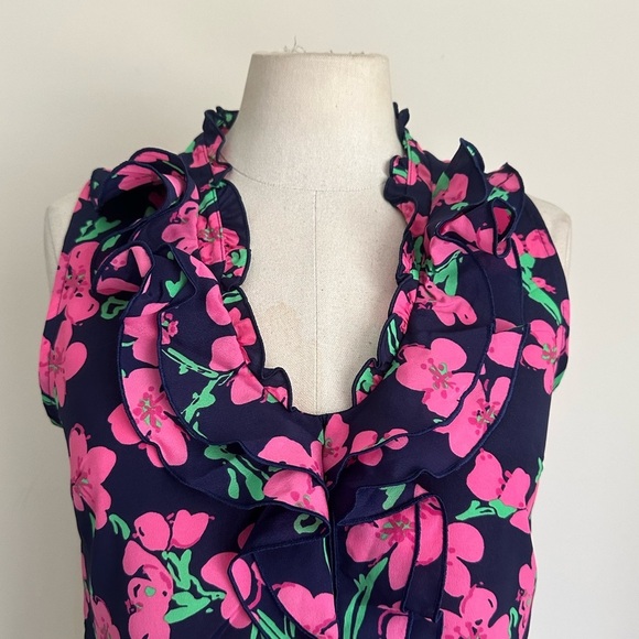 Lilli Pulitzer ALLISON Floral Ruffle Sleeveless blouse Top sz XS - Picture 5 of 6